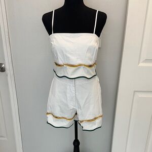 ANTONIO MELANI White High Waist Shorts with Green and Gold Accents